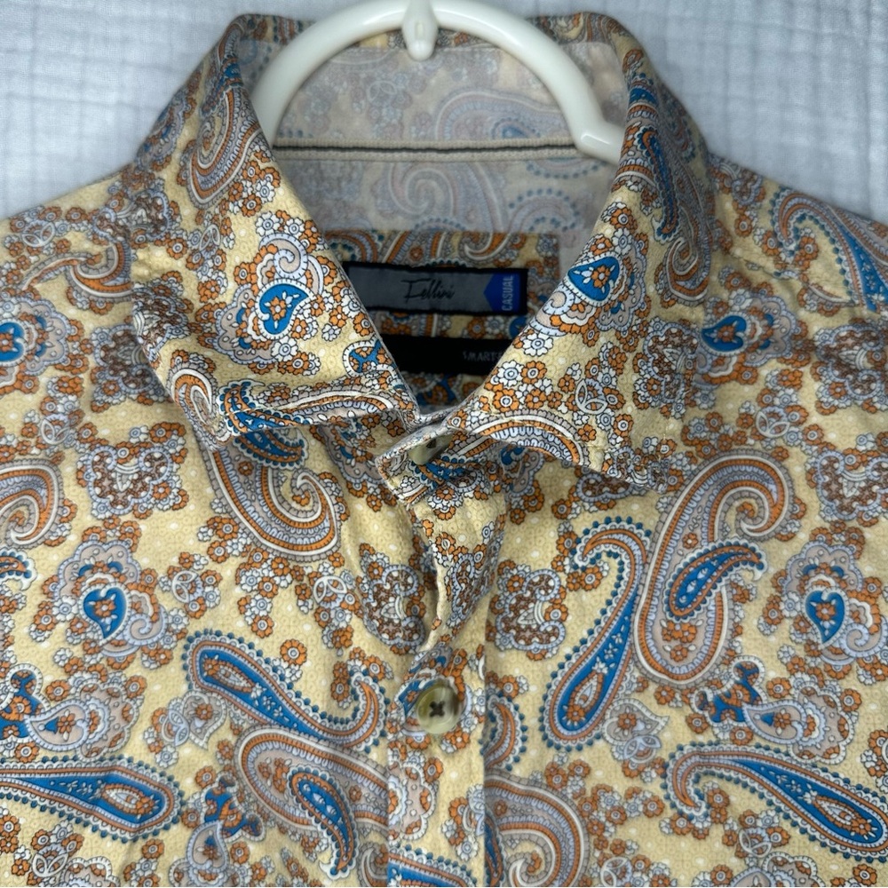 Fillini Vintage Like 70s Paisley Shirt Mens Short Sleeve Button Up Sz 39-Medium
